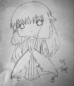 This drawing depicts the character Chii from the popular anime “Chobits.” Anime Club provides fans of anime an opportunity to gather together and share a common interest.  Anime Club meets every Thursday. 