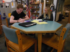Juniors Matt Pulli and Karolina Kaczynska work together on assignments in the ARC. The ARC allows students to get help and tutoring in a quiet setting.