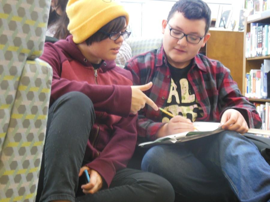 STUDYING, STUDYING AND MORE STUDYING: Freshmen Vanessa Muñoz (left) and Kevin Hernandez take advantage of the Academic Resource Center on Jan. 12. The freshmen are studying for their algebra final. Muñoz is feeling most confident about “algebra because I really like math.”