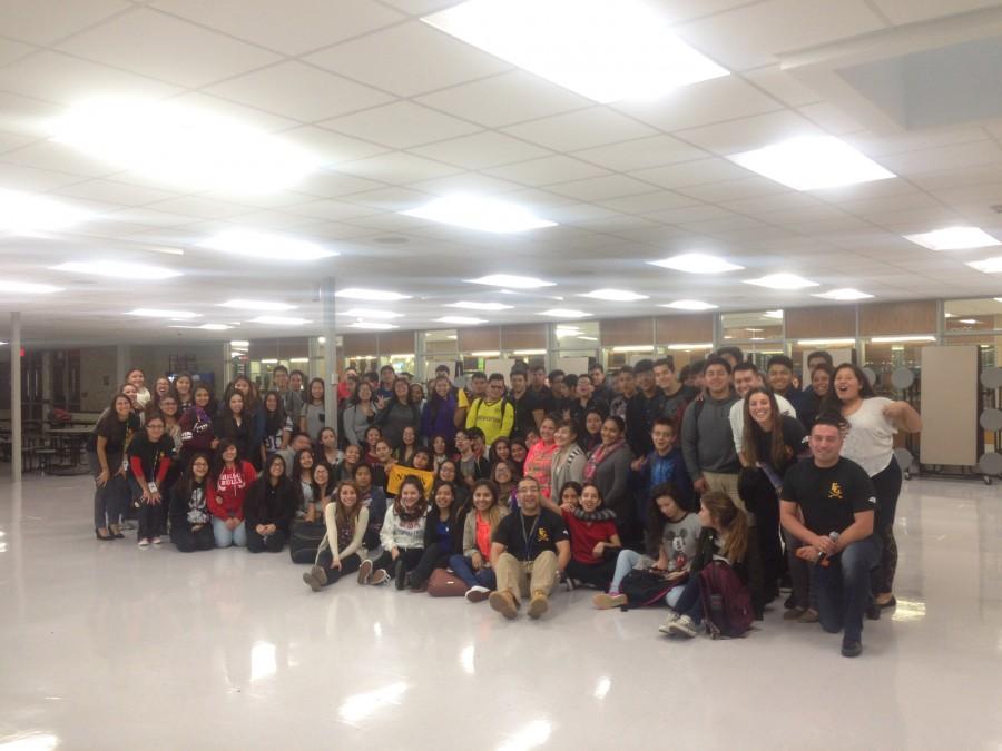 JUNIOR HIGH MENTORS: Estudiantes Unidos pose for a picture after an informational meeting held by teachers Ricardo Castro, Ioanna LoDestro, Julian Barraza and Samantha Calderon.