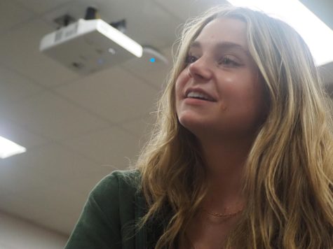 Softball player Megan Malartsik looks up during class. Malartsik is playing softball next year at Western Michigan University. Photo by Riley Matos